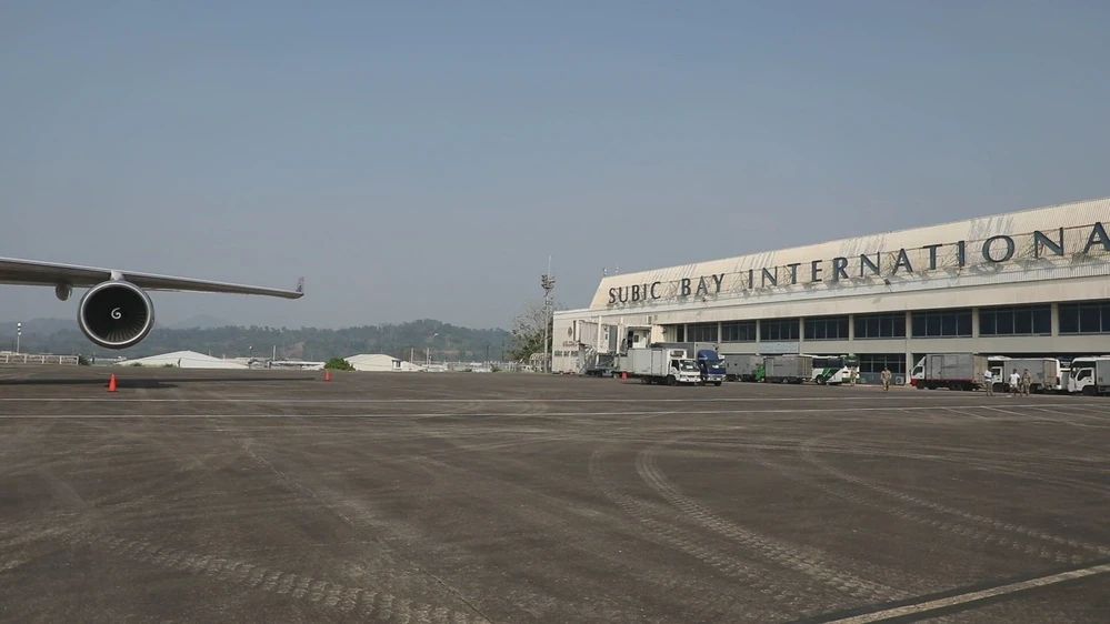 Subic Bay International Airport terminal and apron in April 2026, from U.S. Army footage